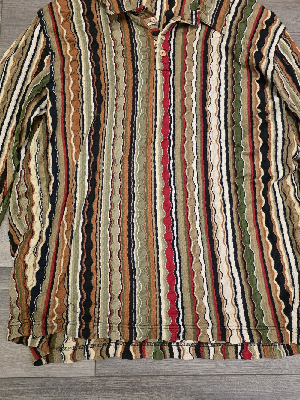 COOGI Multicolor Striped Long Sleeve Button-Down Shirt - Red, Green, Black, Tan - Picture 5 of 11